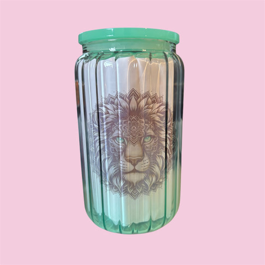Lion Design 16oz Glass Tumbler with Lid